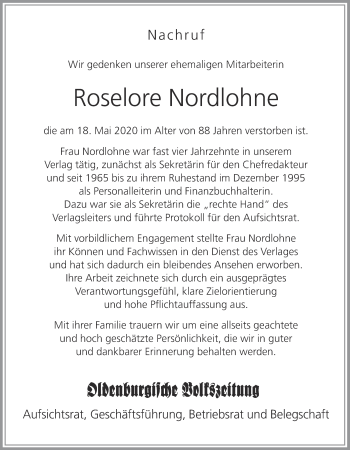 Anzeige von Roselore Nordlohne von OM-Medien