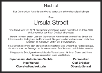 Anzeige von Ursula Strodt von OM-Medien