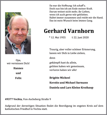 Anzeige von Gerhard Varnhorn von OM-Medien