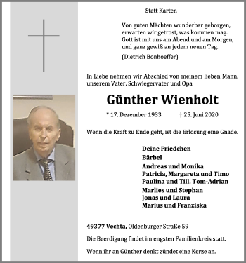 Anzeige von Günther Wienholt von OM-Medien