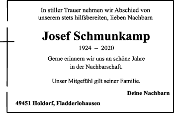 Anzeige von Josef Schmunkamp von OM-Medien