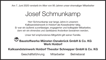 Anzeige von Josef Schmunkamp von OM-Medien