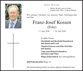 Anzeige von Franz-Josef Kossen von OM-Medien