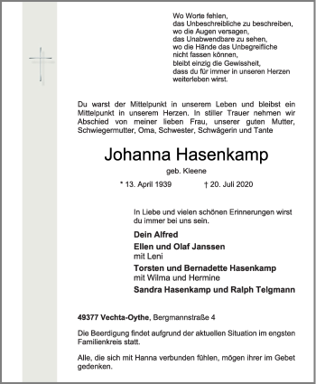 Anzeige von Johanna Hasenkamp von OM-Medien