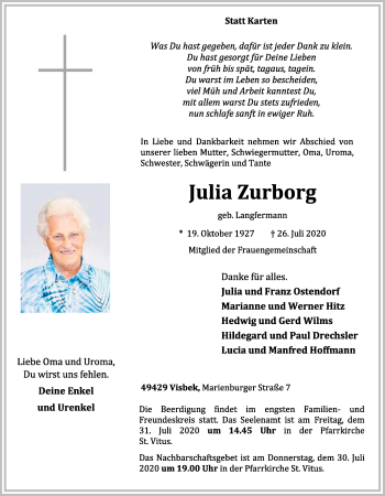 Anzeige von Julia Zurborg von OM-Medien