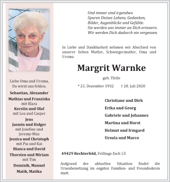 Anzeige von Margrit Warnke von OM-Medien