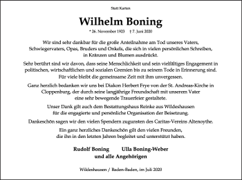 Anzeige von Wilhelm Boning von OM-Medien