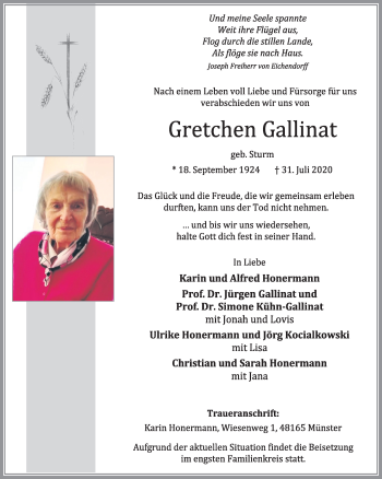 Anzeige von Gretchen Gallinat von OM-Medien