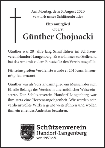 Anzeige von Günther Chojnacki von OM-Medien