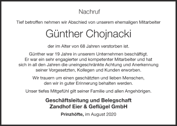 Anzeige von Günther Chojnacki von OM-Medien