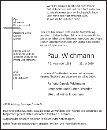 Anzeige von Paul Wichmann von OM-Medien