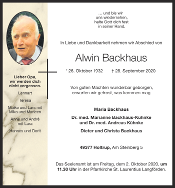 Anzeige von Alwin Backhaus von OM-Medien