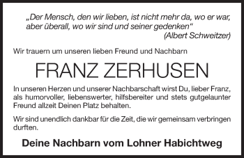 Anzeige von Franz Zerhusen von OM-Medien