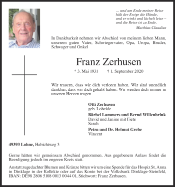 Anzeige von Franz Zerhusen von OM-Medien