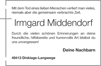 Anzeige von Irmgard Middendorf von OM-Medien