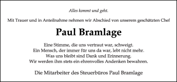 Anzeige von Paul Bramlage von OM-Medien