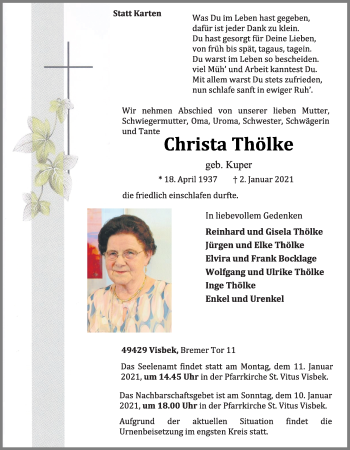 Anzeige von Christa Thölke von OM-Medien