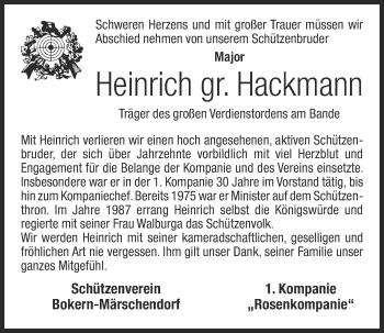 Anzeige von Heinrich Hackmann von OM-Medien