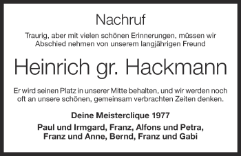 Anzeige von Heinrich Hackmann von OM-Medien