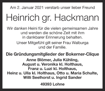 Anzeige von Heinrich Hackmann von OM-Medien