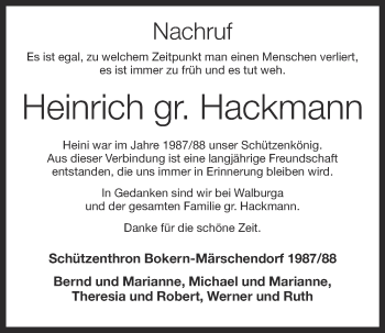 Anzeige von Heinrich Hackmann von OM-Medien