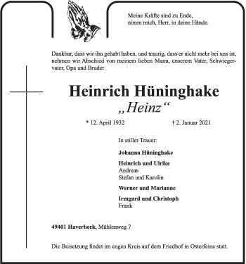 Anzeige von Heinrich Hüninghake von OM-Medien