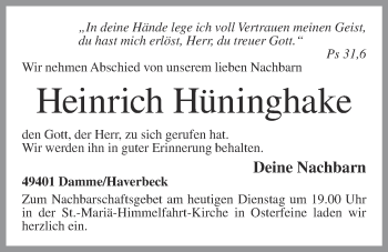 Anzeige von Heinrich Hüninghake von OM-Medien