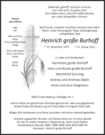 Anzeige von Heinrich große Burhoff von OM-Medien