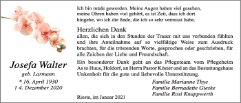 Anzeige von Josefa Walter von OM-Medien