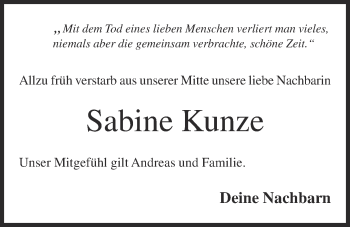 Anzeige von Sabine Kunze von OM-Medien