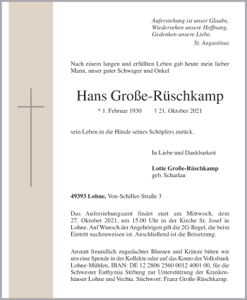 Anzeige von Hans Große-Rüschkamp von OM-Medien