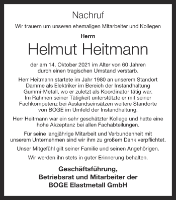 Anzeige von Helmut Heitmann von OM-Medien