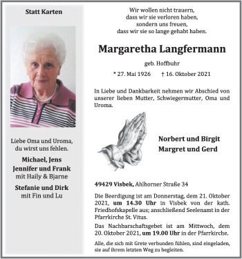 Anzeige von Margaretha Langfermann von OM-Medien