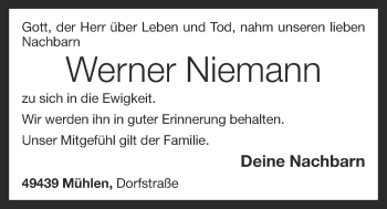 Anzeige von Werner Niemann von OM-Medien