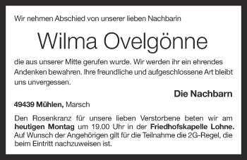 Anzeige von Wilma Ovelgönne von OM-Medien