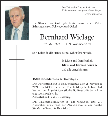 Anzeige von Bernhard Wielage von OM-Medien