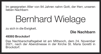 Anzeige von Bernhard Wielage von OM-Medien