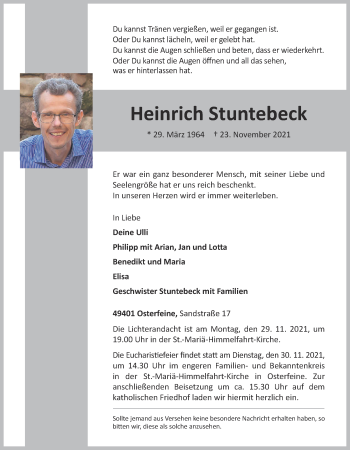 Anzeige von Heinrich Stuntebeck von OM-Medien