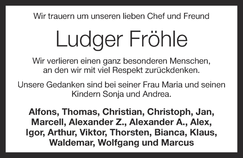  Traueranzeige für Ludger Fröhle vom 09.11.2021 aus OM-Medien