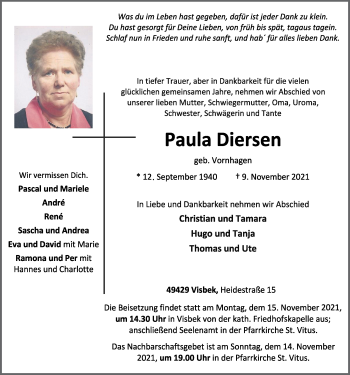 Anzeige von Paula Diersen von OM-Medien