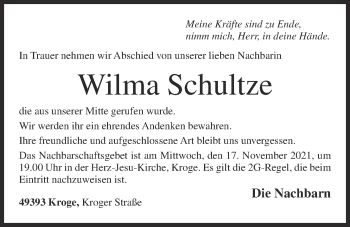 Anzeige von Wilma Schultze von OM-Medien