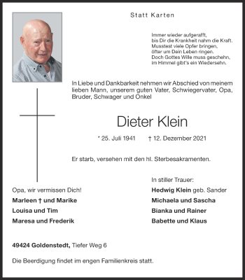 Anzeige von Dieter Klein von OM-Medien