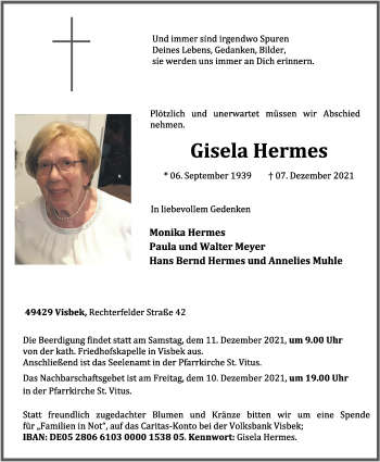 Anzeige von Gisela Hermes von OM-Medien