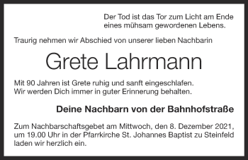 Anzeige von Grete Lahrmann von OM-Medien