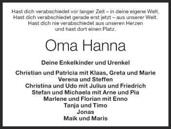 Anzeige von Hanna Wolke-Hanenkamp von OM-Medien