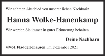 Anzeige von Hanna Wolke-Hanenkamp von OM-Medien