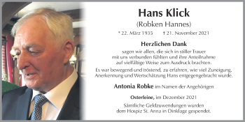 Anzeige von Hans Klick von OM-Medien