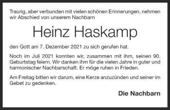 Anzeige von Heinz Haskamp von OM-Medien