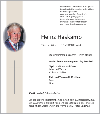 Anzeige von Heinz Haskamp von OM-Medien