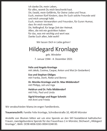 Anzeige von Hildegard Kronlage von OM-Medien